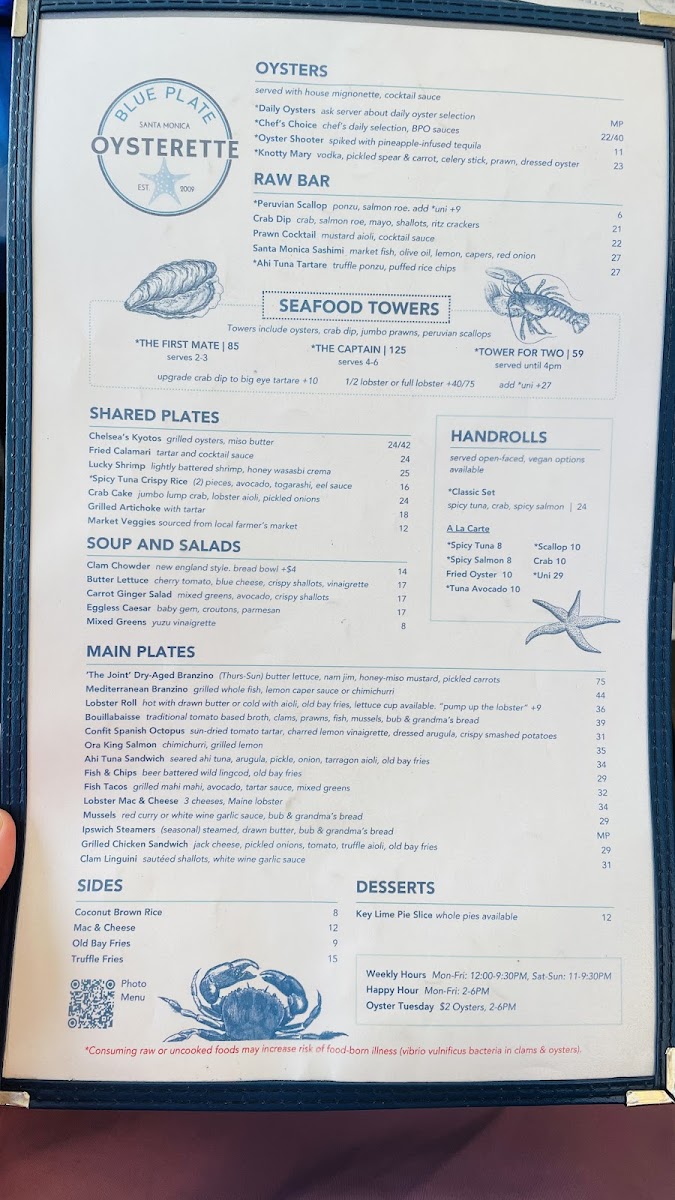 Blue Plate Oysterette Menu - Image 1